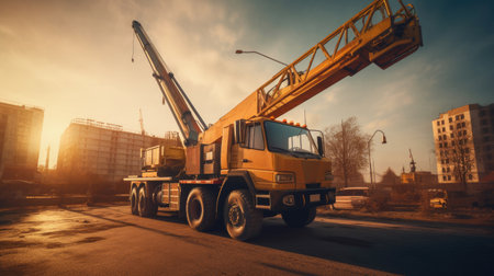 Mobile crane on construction site. Generative Aiの素材