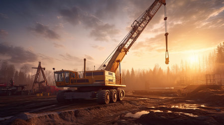 Mobile crane on construction site. Generative Aiの素材
