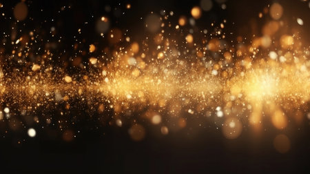 Abstract of Gold glitter particles magic bright sparks in wave motion. Generative Aiの素材