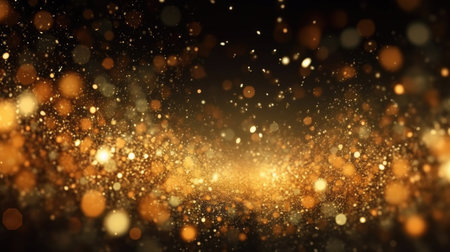 Abstract of Gold glitter particles magic bright sparks in wave motion. Generative Aiの素材