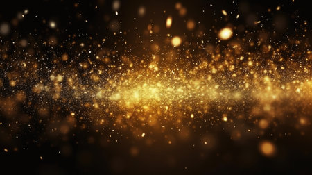 Abstract of Gold glitter particles magic bright sparks in wave motion. Generative Aiの素材