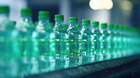 Drinking water are bottled in plastic bottles in a clean factory. Generative Aiの素材