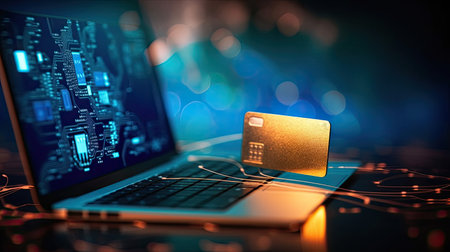 Credit card with laptop for Digital credit card online payment Digital internet network with global internet network connection concept. Generative Aiの素材