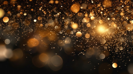 Gold sparkle stars background with bokeh glitter explosion on a black background. Generative Aiの素材