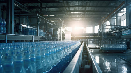 Drinking water are bottled in plastic bottles in a clean factory. Generative Aiの素材