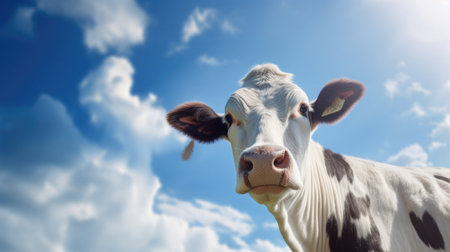 Cow and milk on blue sky. Generative Aiの素材