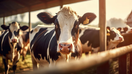 Dairy cows in a farm, Farm dairy and milk production livestock industry. Generative Aiの素材