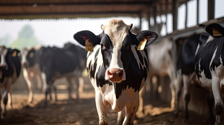 Dairy cows in a farm, Farm dairy and milk production livestock industry. Generative Aiの素材