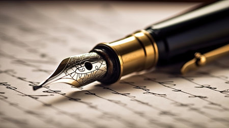 a Fountain pen resting on handwritten document. Generative Aiの素材