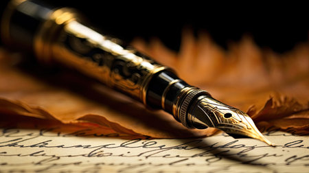 a Fountain pen resting on handwritten document. Generative Aiの素材