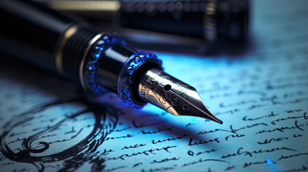 a Fountain pen resting on handwritten document. Generative Aiの素材