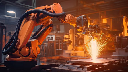 Automatic system of Industrial robot works automatically in smart autonomous factory. Generative Aiの素材
