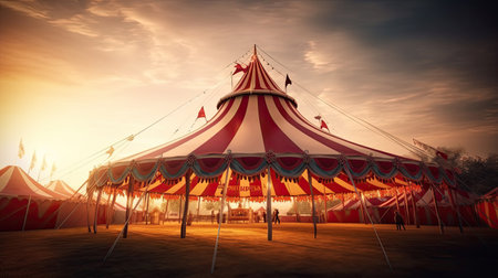 Circus tent, carnival tent at the amusement park. Generative Aiの素材