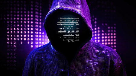 Hoodie with binary code on the background. Generative Aiの素材