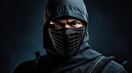 a ninja with a black mask on his face covering his face.の素材