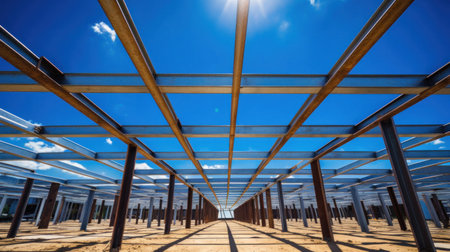 Structure of steel for building under construction in the blue sky.の素材