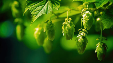 Hop plant, bokeh green backgroundの素材