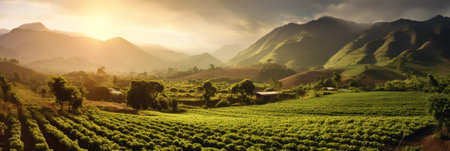 Coffee plantations at South america with mountains.の素材