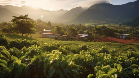 Coffee plantations at South america with mountains.の素材