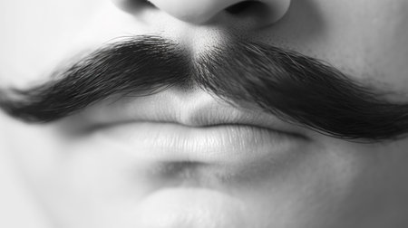 Close up of Black moustache on white background.の素材