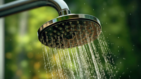 Close up to rain shower head in fresh summer water.の素材