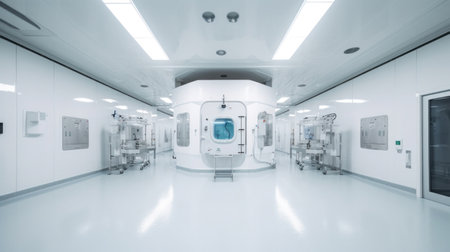 Interior of Pharmaceautical clean room, industrial design for large scale chemical production in controlled sterile conditions.の素材