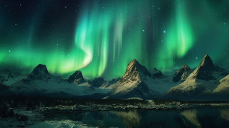 Aurora borealis at mountain landscape.の素材