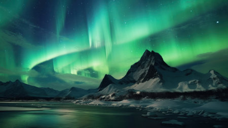 Aurora borealis at mountain landscape.の素材