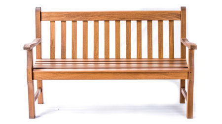 a Wooden park bench isolated on white background.の素材