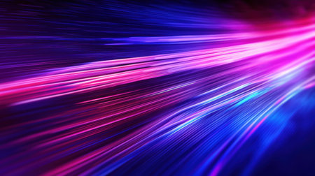 Abstract background in blue and purple neon glow colors.Panoramic high speed technology concept. motion Blur.の素材