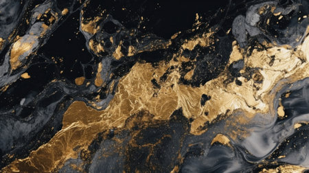 Abstract of Black marble background with gold liquid pattern. Marble or granite wall with golden wave splash.の素材