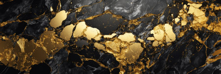Abstract of Black marble background with gold liquid pattern. Marble or granite wall with golden wave splash.の素材