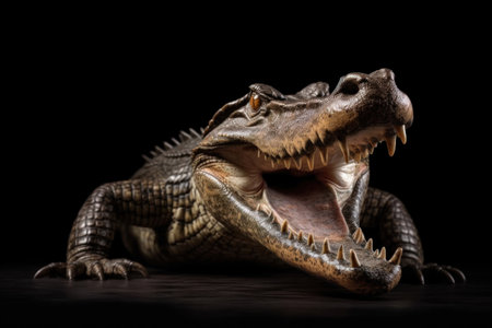 A crocodile full body showing jaws isolate on white background.の素材