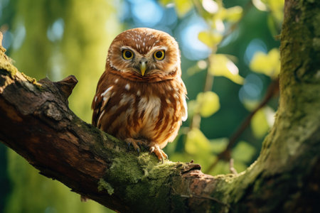 A little owl on branch in the forest.の素材