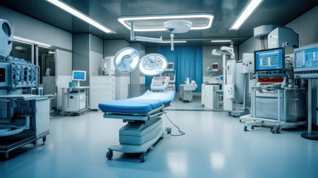 Advanced operating room with lots of equipment for surgical specialists.の素材