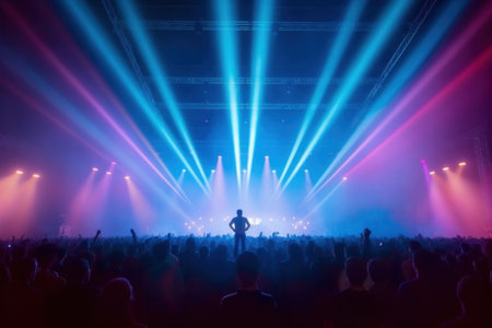 Entertainment Music Light and Sound, Concert Festival Music, Event Management Performance. Concert on stage show background.の素材