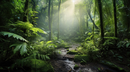 Tropical rainforest, tranquil scene, mysterious, lush green forest.の素材