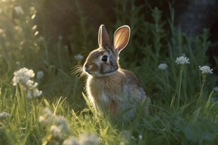 A rabbit on the meadow.の素材