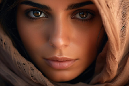 Close up of a beautiful arabic woman in a veil.の素材