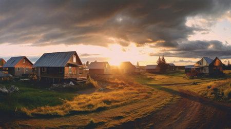 Panorama view of the houses in the village.の素材