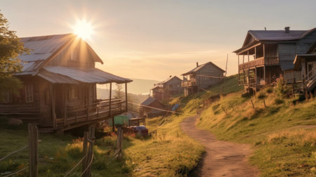 Panorama view of the houses in the village.の素材