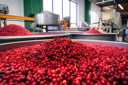 De-seeding Of Cherries in chia pudding factory.の素材