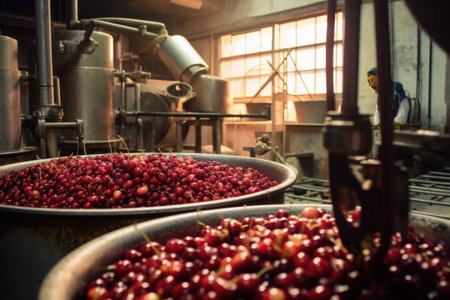 De-seeding Of Cherries in chia pudding factory.の素材
