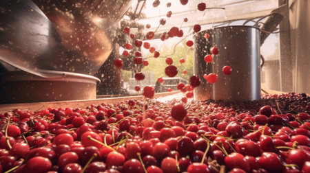 De-seeding Of Cherries in chia pudding factory.の素材