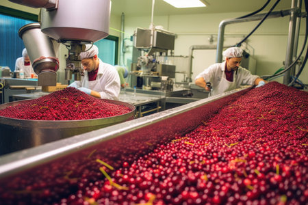 De-seeding Of Cherries in chia pudding factory.の素材