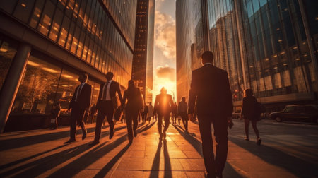 Employees walking to work in the city.の素材