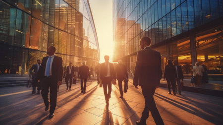 Employees walking to work in the city.の素材