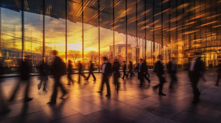 Blurred business people on their way from work, Crowd of business people on their way from work. They are unrecognisable. Long exposure shot.の素材