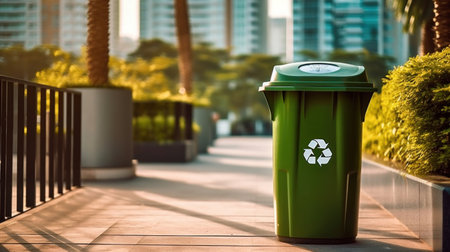 Recycling bin on green city background. Concept of Ecology and Environment conservation resource sustainable.の素材