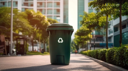 Recycling bin on green city background. Concept of Ecology and Environment conservation resource sustainable.の素材